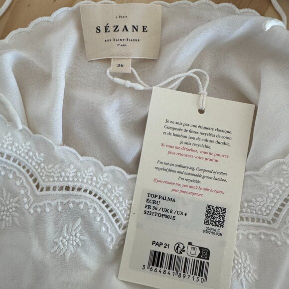NWT Sezane womens Palma cami top in Ecru silk size 36 - Picture 6 of 6